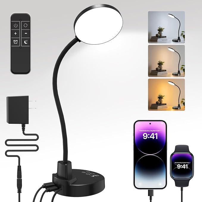 15W LED Desk Lamp with USB Charging Ports, Dimmable Table Lamp with 3 Color by Unknown