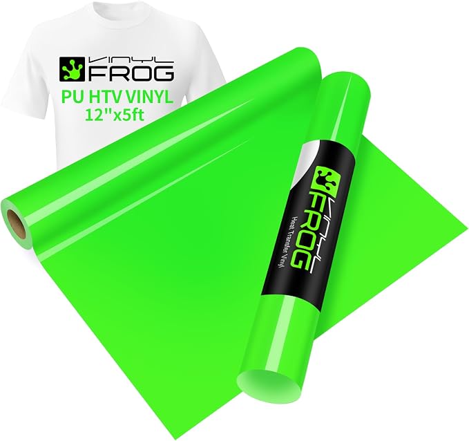 VINYL FROG Neon Green Heat Transfer Vinyl Roll 12" x5ft Matte HTV Vinyl | Neon by VINYLFROG