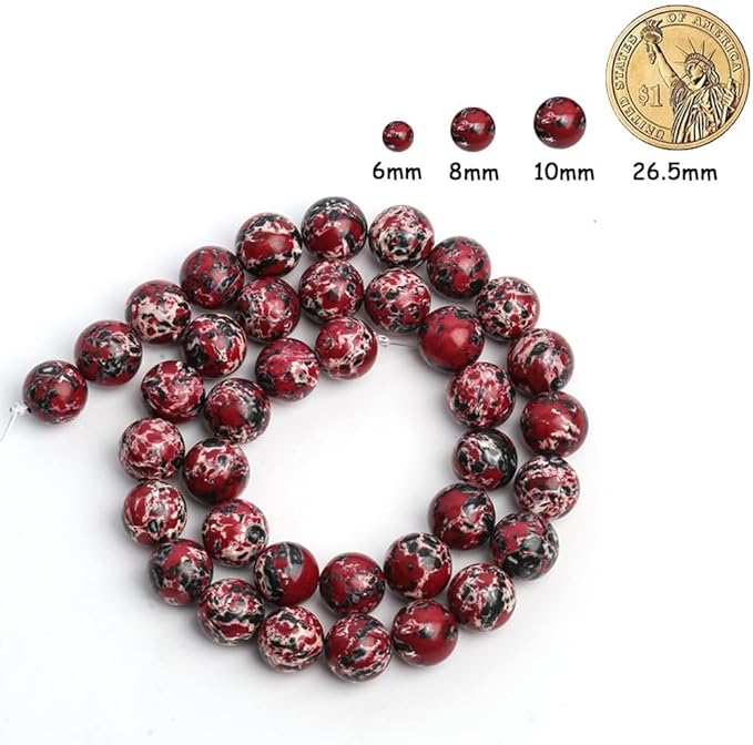 36pcs Black Red White Imperial Jasper Gemstone Beads，10mm Round Loose Stone - Image 2