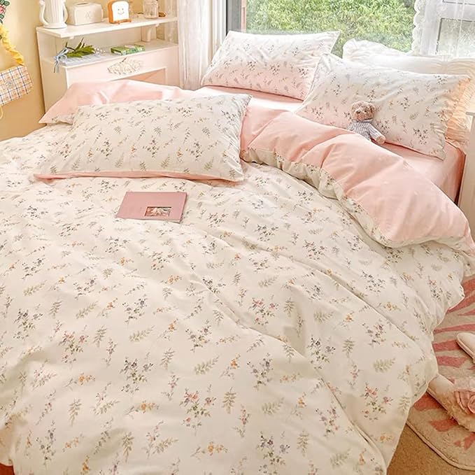 Nayoroom Floral Duvet Cover King Size Girls Pink White Botanical Flower - Image 2