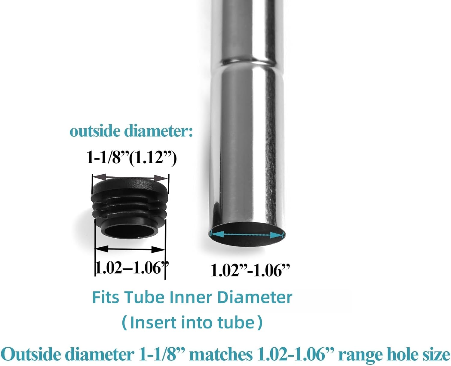 Plastic Plugs Tubing End Caps- Furnigear Black Chair End Cap 1 1/8" Outside Bottom Round Tubing Caps Round Furniture Slides Glides (Fit 1.02-1.06" Tube Inner Diameter, 24pack)