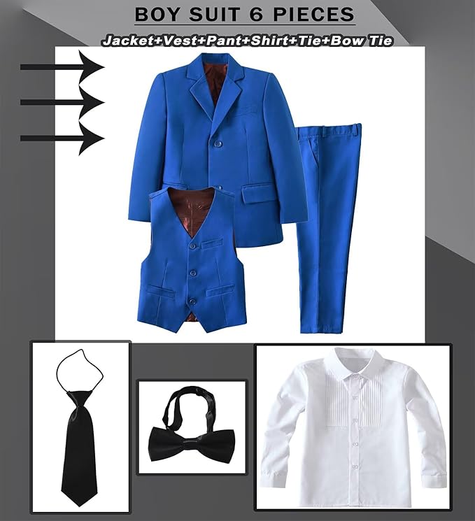 Boys Suit Set Slim Fit Kids Formal Suits Toddler Tuxedo Wedding Prom Classic Suits for Boy Teen Black Blue Dress Outfit