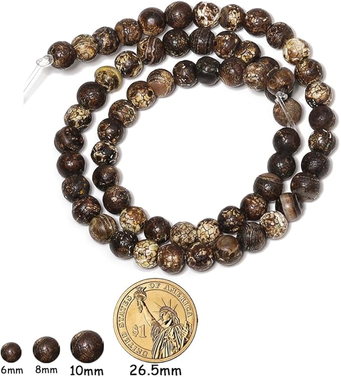 45pcs Round Loose Brown Crack Old Agate Beads - Image 2