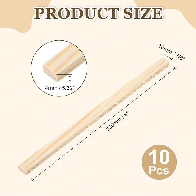 MECCANIXITY 10Pcs Wood Strips Slats, 5/32" x 3/8" x 8" Thin Wood Sticks Flat - Image 2