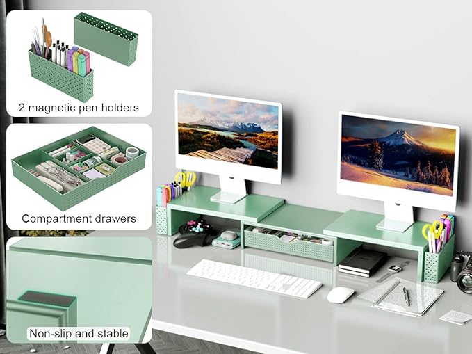 Spacrea Metal Desk Organizers and Accessories, Dual Monitor Stand Riser - Image 4