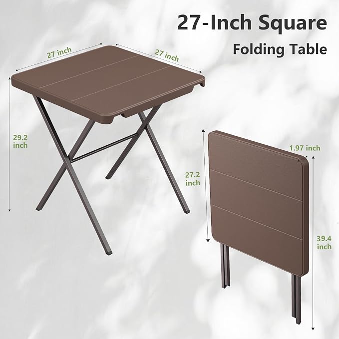 Folding Table, 27 Inch Square Folding Table, No Assembly Portable Camping - Image 3