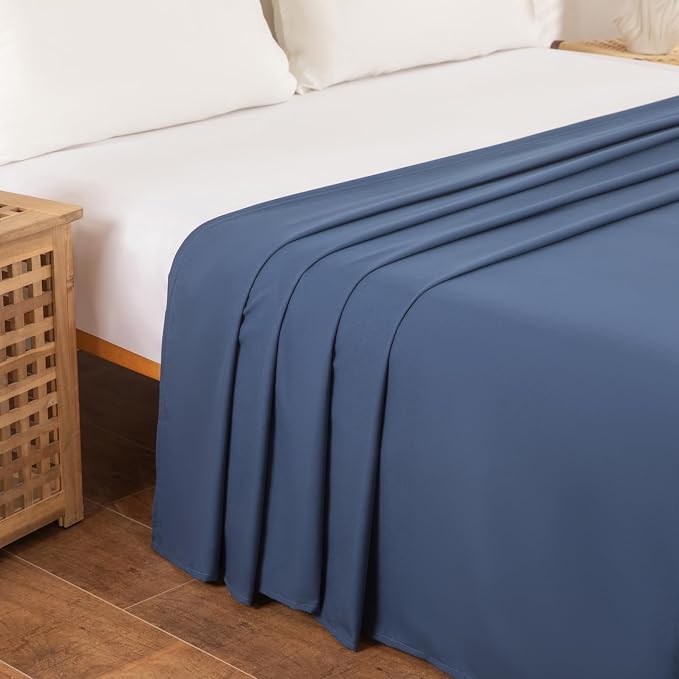 Twin Flat Sheet Only，66x96Inch Dark Blue - Image 3