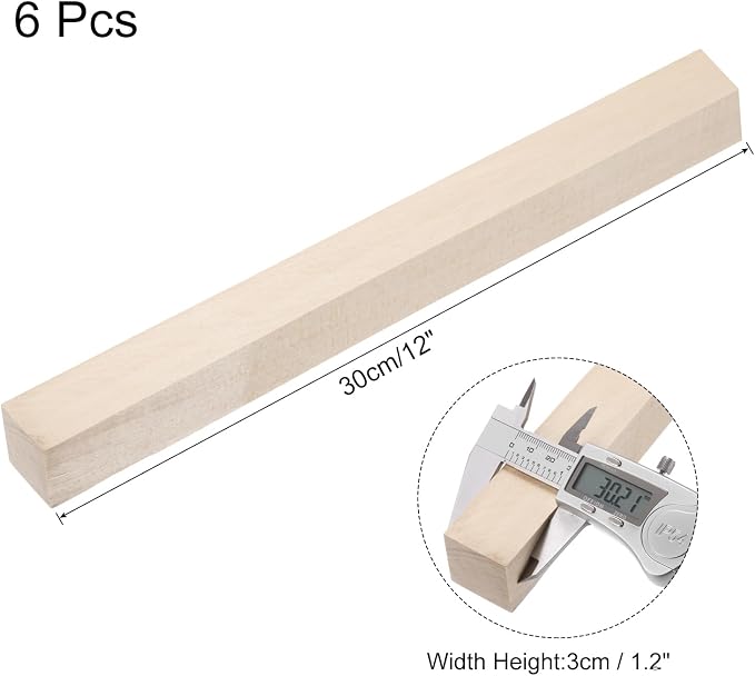 MECCANIXITY 6pcs Wood Sticks, 1.2"x 1.2" x 12" Rectangle Wooden Cube Wood - Image 2