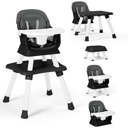 Baby High Chair, 8 in 1 Convertible Highchairs for Babies and Toddlers, Children Dining Booster Seat/Kids Building Block Table for Girls Boys, Baby Seat with Removable Tray, Grey