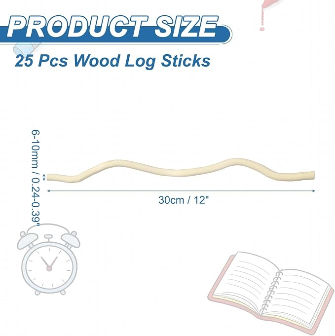 PATIKIL 25 Pcs 12inch Wood Log Sticks, 0.24-0.39inch in Diameter Natural - Image 2