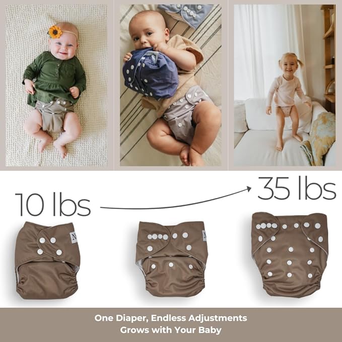 Nora's Nursery Cloth Diapers 7 Pack with 7 Inserts & 1 Wet Bag - Waterproof Cover, Washable, Reusable & One Size Adjustable Pocket Diapers for Newborns and Toddlers - Cali Coastal