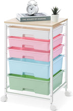 SYKIARIOL Utility Cart with 5 Drawers, Storage Drawer Cart with Wooden Tabletop by SYKIARIOL