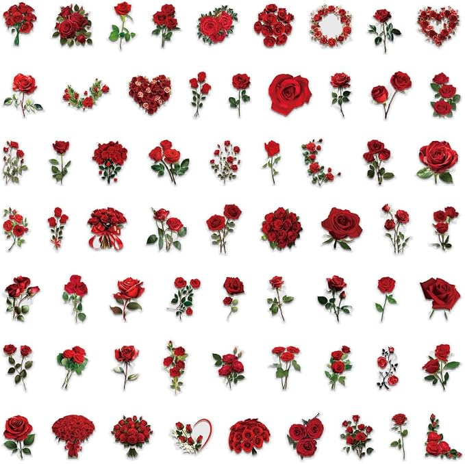 60 Pcs Red Rose PET Transparent Sticker | Self-Adhesive Scrapbooking Stickers - Image 4