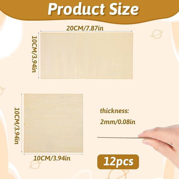 12PCS Balsa Wood Sheet, 2mm 4x8in and 4x4in Thin Unfinished Wood Boards Plywood - Image 2