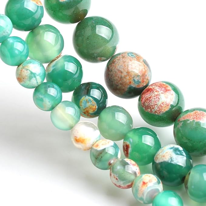 45pcs Round Loose Orange&Green Fire Agate Beads - Image 3