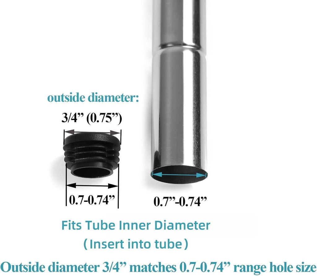 Plastic Plugs Tubing End Caps Chair End Caps Furnigear 3/4" Outside Bottom Round Tubing Caps Black Furniture Sliders Glides (Fit 0.7-074" Tube Inner Diameter, 40pack)