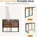 alawooder 31.5" Folding Desk: No Assembly, Wood Top - Image 6
