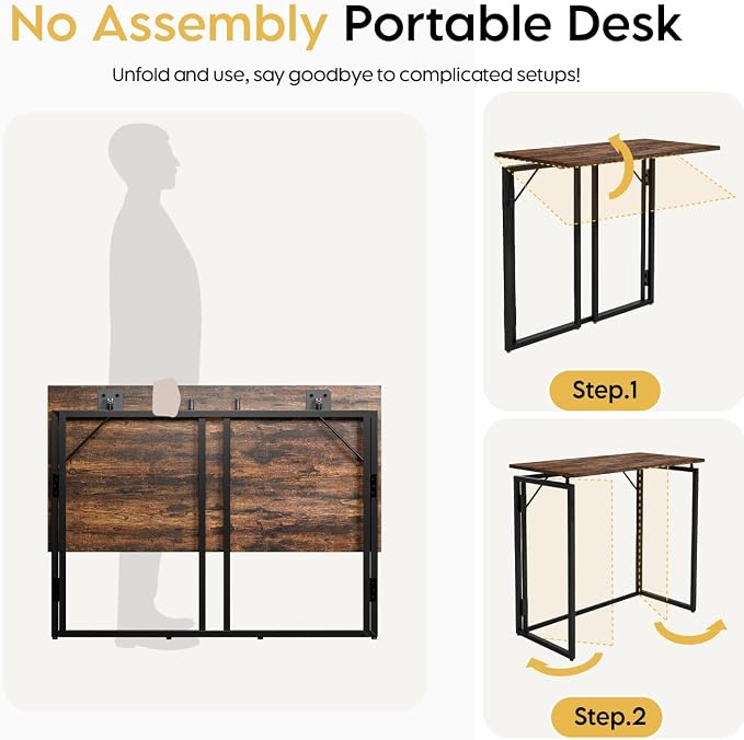 alawooder 31.5" Folding Desk: No Assembly, Wood Top - Image 6