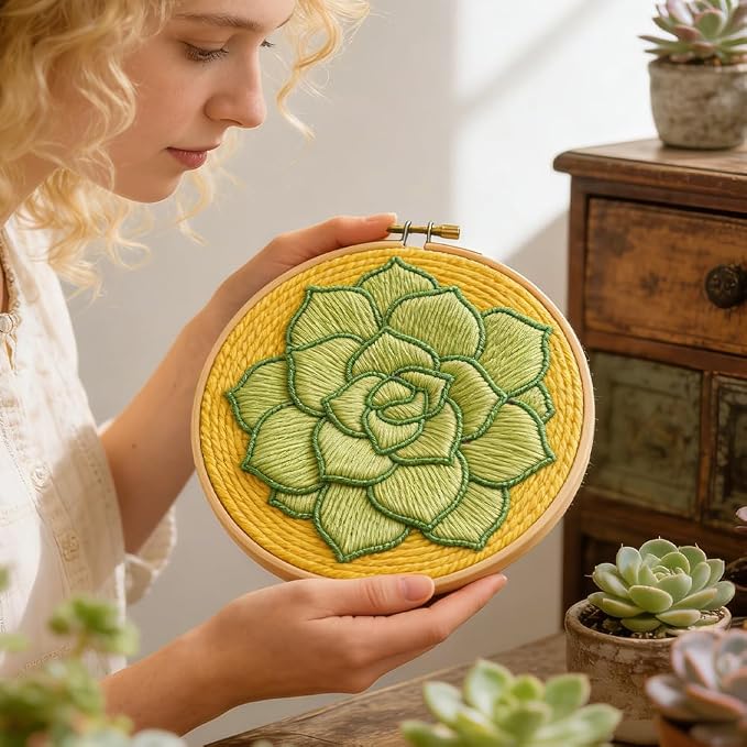 INFUNLY Succulent Punch Needle Embroidery Kit 8.7" DIY Punch Embroidery Kit - Image 7