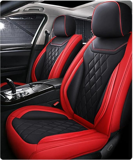 Leather Car Seat Covers for Volkswagen Atlas 2019-2023Waterproof,Breathable and Non-Slip Napa Leather Car Interior Seat Covers,Comfortable and Durable,Easy to Install(5PCS Comfort Black+Red