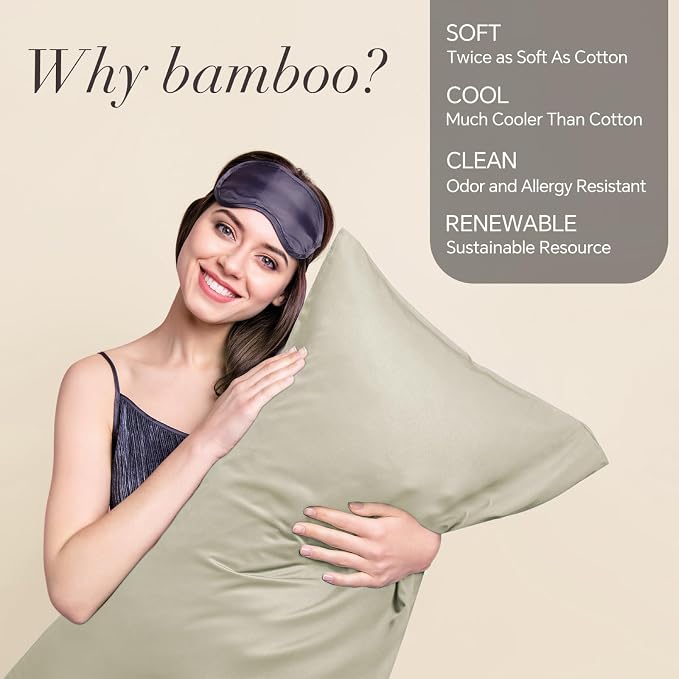 BEDELITE Standard Pillow Cases Set of 2, Rayon Derived from Bamboo, Cooling - Image 2