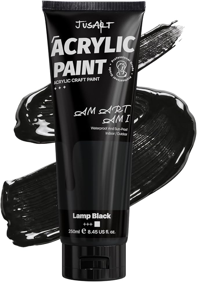 JusArt Black Acrylic Paint, 8.45oz/250ml Large Tube, Heavy Body Rich Pigment by JusArt%7CCreativeArtSupplies