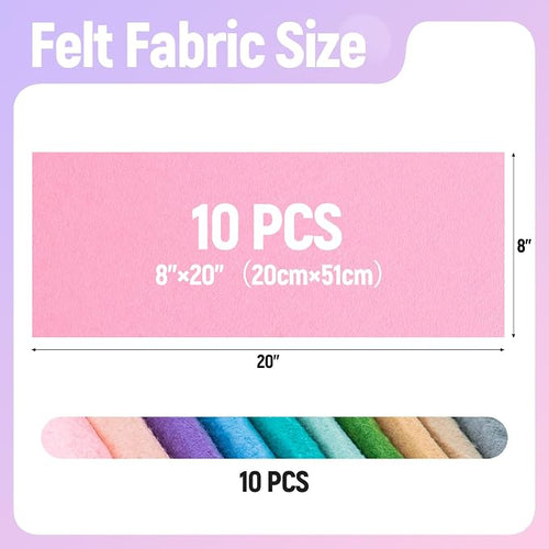 10 Sheets Felt Fabric for Crafts, 8x20 Inch 1.4mm Thick | Assorted Colors DIY - Image 2