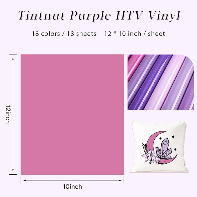 Tintnut Purple Heat Transfer Vinyl, 18 Sheets 12"x10" Iron on Vinyl | Purple - Image 2