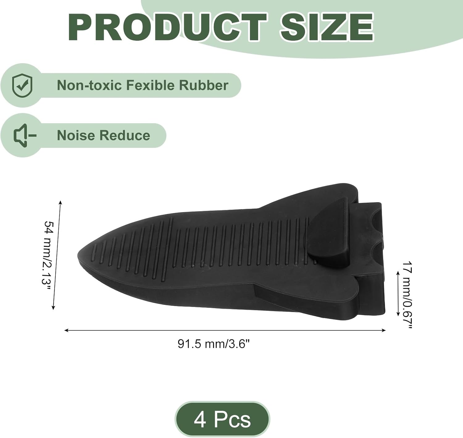 uxcell 4 Pcs Door Stoppers for Bottom of Door, Rubber Stackable Door Stopper Wedge Anti-Slip, 2.13 Inch, Black