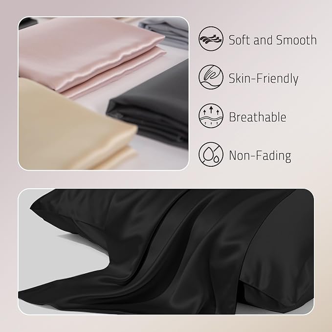 Gabire Mulberry Silk Pillow Cases Set of 2, Both Sides Real Silk Pillowcase - Image 2