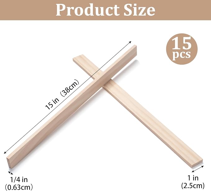 Wood Strips Trim Slats for Crafts, Square Wooden Dowels Wooden Sticks for Crafts - Image 3