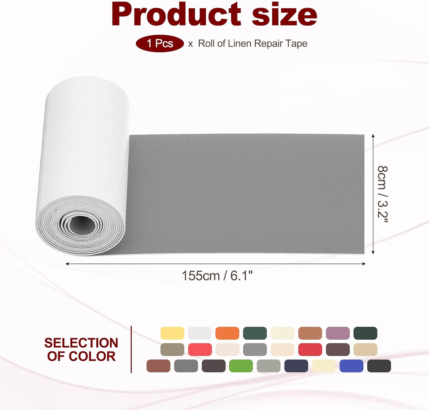 PATIKIL Leather Patches Tape for Furniture, 3.2 x 61 Inch Self Adhesive Vinyl Leather Repair Kit Cover Sheet for Couch, Sofa, Car Seats, Office Chair, Light Gray