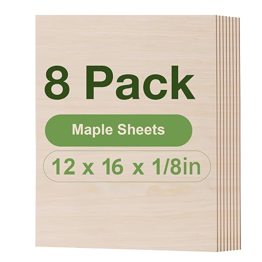 Rowood 8 Pack Maple Plywood 1/8, 3mm Wood Sheets Thin Unfinished Maple Plywood by RowoodAssembleArtDecorateLife