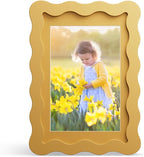 4x6 Picture Frame with Mat for 3.5x5, Wavy Edge Wooden Real Glass Photo Frame by THKRLOF