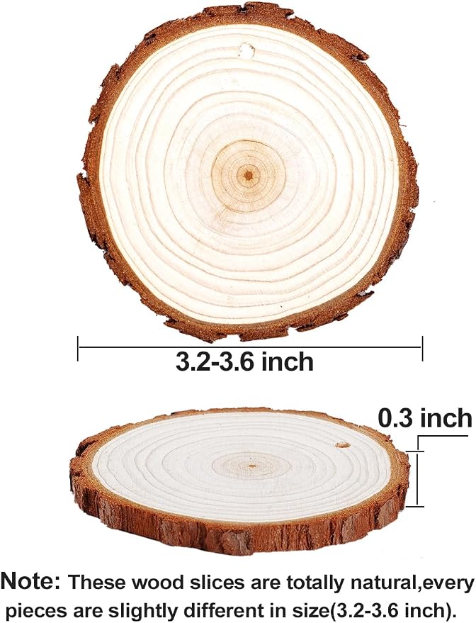 wohohoho 32pcs 3.2-3.6 inches Natural Wood Slices, Unfinished Craft Wood Kit - Image 3
