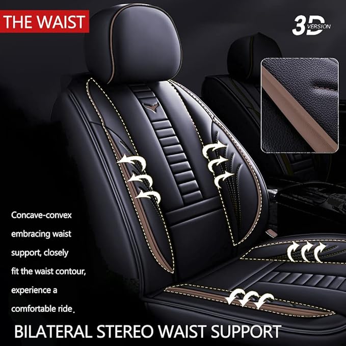Waterproof 5 Car Seat Covers for Suzuki 1999-2025 95% Models, Premium Faux Leather Automotive Front and Back Seat Protectors Compatible with Airbag Black & Coffee Line
