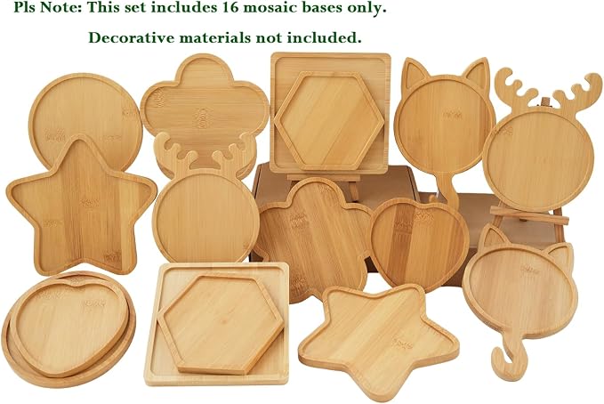 CHICSHIS 16 Pack Large Wooden Mosaic Bases – Assorted Shapes DIY Coaster Blanks - Image 2