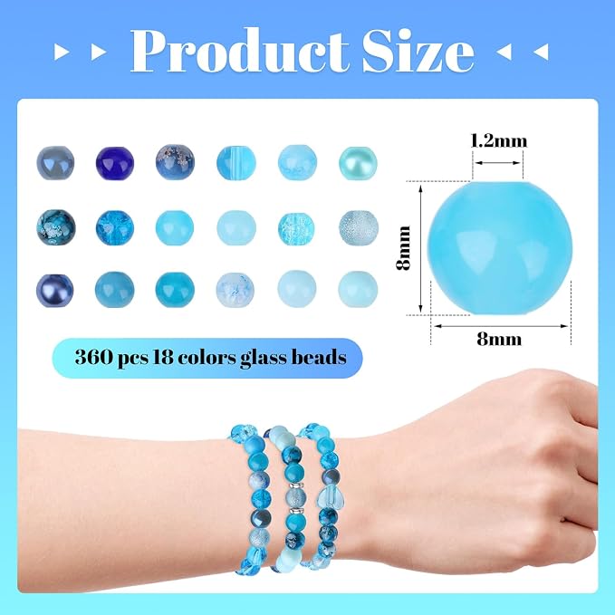 DUQGUHO 8mm Blue Beads for Jewelry Making Blue Glass Beads for Crafts Round - Image 4