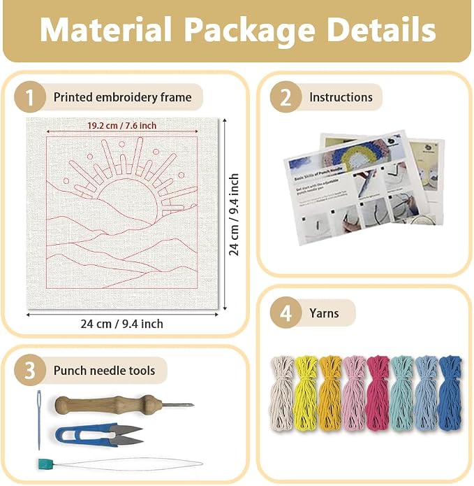 Doodlream Colorful Mountain Sun DIY Punch Needle Embroidery Kit - Image 2