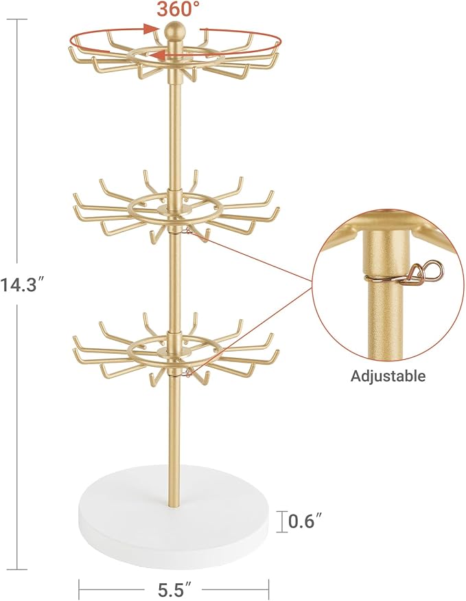 Mkono Bracelet Holder Gold Metal Rotating Bracelet Display Stand 3 Tier Jewelry - Image 6