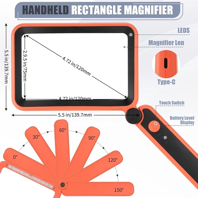 Magnifying Glass for Reading, Rechargeable 5X Large Page Magnifier - Image 6