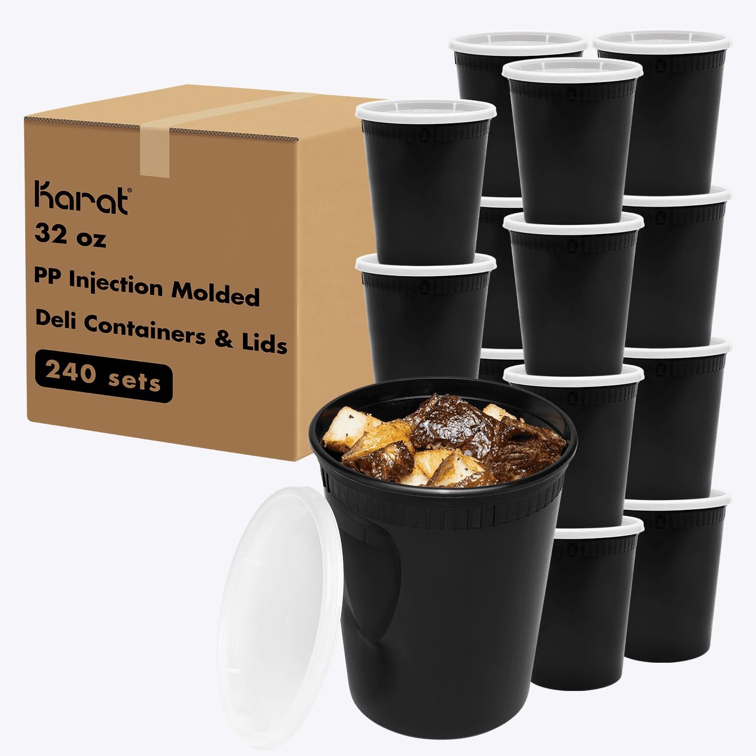 Karat [32oz - 240 ct Black PP Injection Molded Round Deli Containers with Lids (FP-IMDC32-PPB)