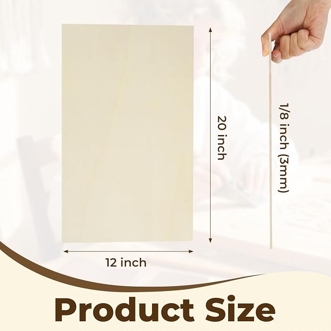 12 Pack Basswood Plywood Sheets 12"x20"x1/8", Basswood - Image 2