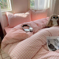 Nayoroom Pink Gingham Duvet Cover King Size Reversible Plaid Checkered Duvet by Nayoroom