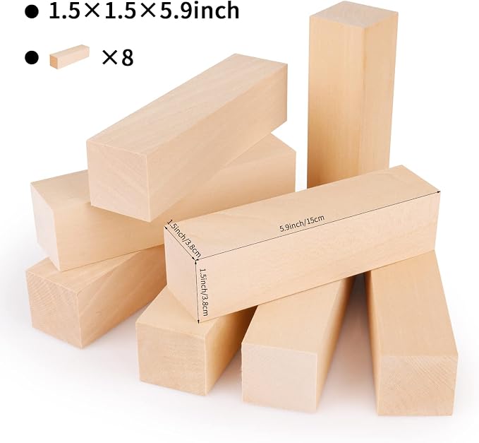 8 Pack Basswood Carving Blocks 6 X 1.5 X 1.5 Inch, Large Whittling Wood Carving - Image 2