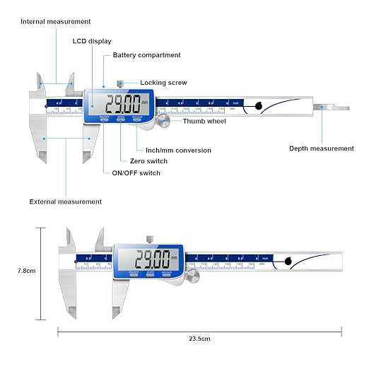 Qfun Digital Caliper, 0-6inch Caliper Measuring Tool Extreme Accuracy IP54 - Image 9