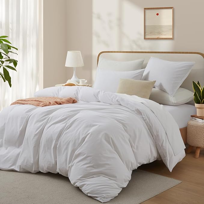 100% Washed Cotton Duvet Cover Set, Linen Like Natural Bedding Set - Image 2