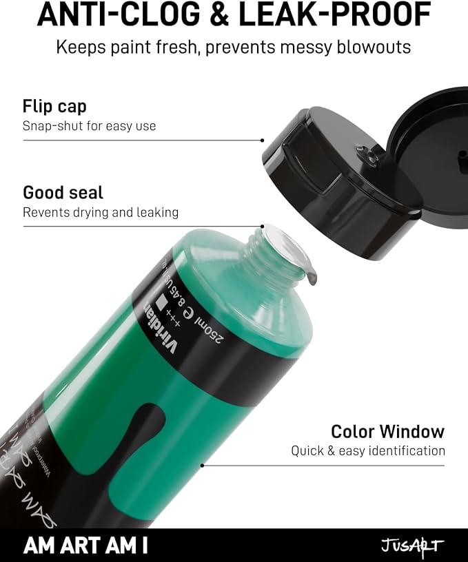 JusArt Green Acrylic Paint, 8.45oz/250ml Large Tube, Heavy Body Rich Pigment - Image 7
