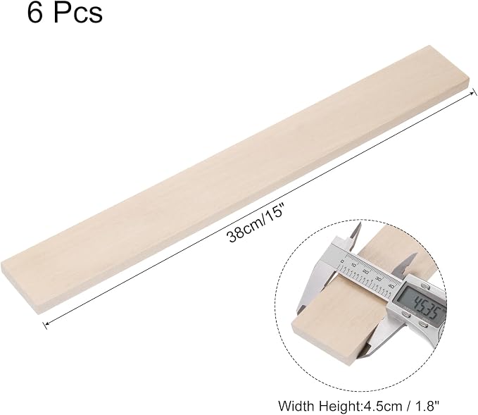 MECCANIXITY 6pcs Wood Sticks, 3/8"x 1.8" x 15" Rectangle Wooden Cube Wood - Image 2