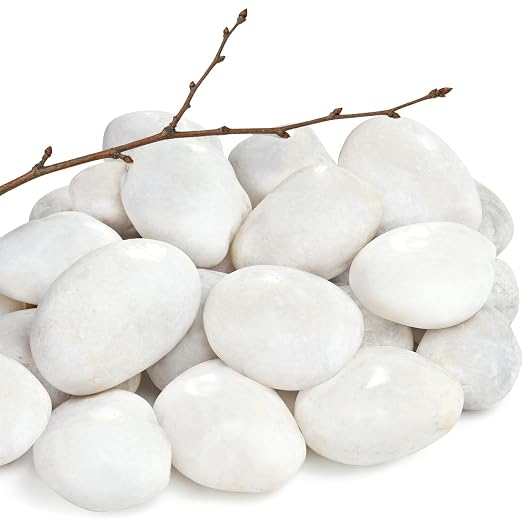 10 lb Natural Polished White Pebbles, 2-3 Inch Decorative White Rocks by RUOJAS